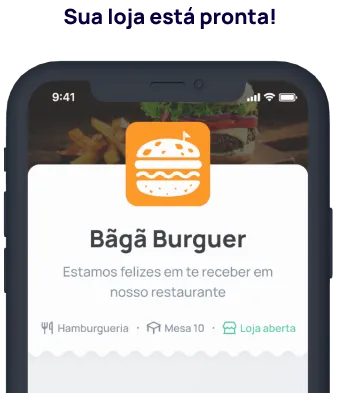 Celular com a tela inicial do aplicativo de delivery de uma hamburgueria